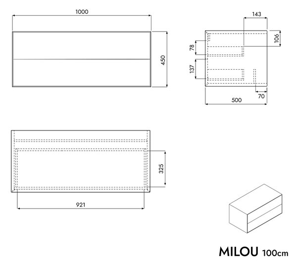 Szafka podumywalkowa MILOU 100 cm pod umywalkę nablatową - 2 szuflady - antracyt mat