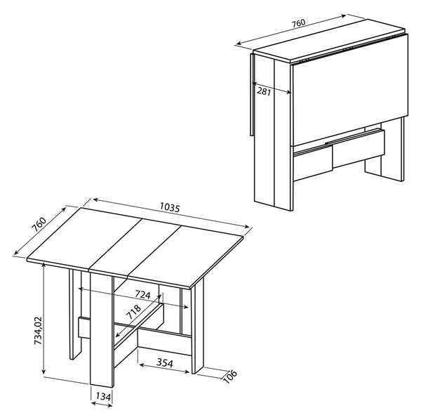 Rozkładany stół z białym blatem 76x28 cm Papillon – TemaHome