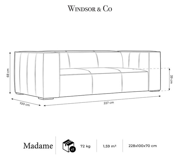 Ciemnobrązowa skórzana sofa 227 cm Madame – Windsor & Co Sofas