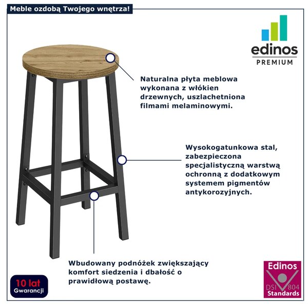 Loftowy hoker z podnóżkiem dąb artisan + czarny W8-L34