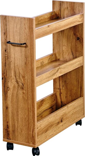 KESPER - Naczynie do przechowywania przypraw, półka kuchenna z drewna dębowego – 22x60x78 cm – z 3 półkami i metalową rączką – 4 kółka, 2 z możliwością blokady – oszczędza miejsce – 2485913
