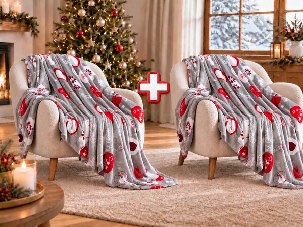 2x Szary świąteczny koc z mikropluszu CHRISTMAS HEART 150x200 cm
