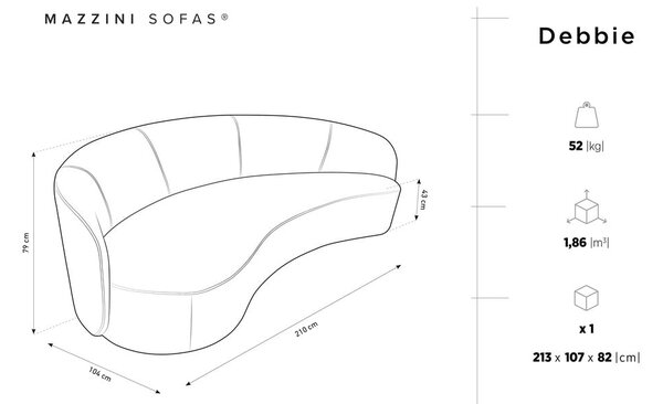 Beżowa aksamitna asymetryczna sofa Mazzini Sofas Debbie, lewostronna