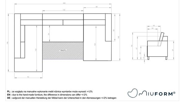 Turkusowa aksamitna rozkładana sofa w kształcie litery "U" Miuform Stylish Stan, lewostronna