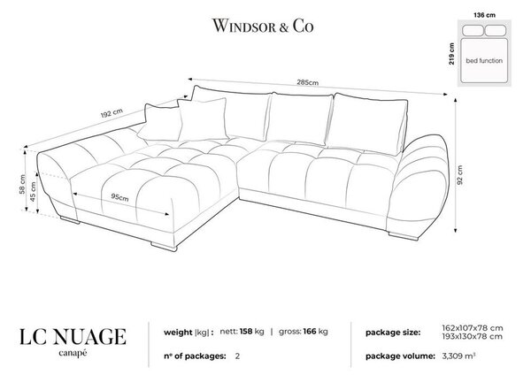 Butelkowozielony rozkładany narożnik z aksamitnym obiciem Windsor & Co Sofas Nuage, lewostronny