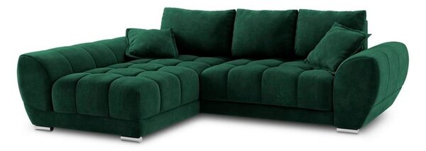 Butelkowozielony rozkładany narożnik z aksamitnym obiciem Windsor & Co Sofas Nuage, lewostronny