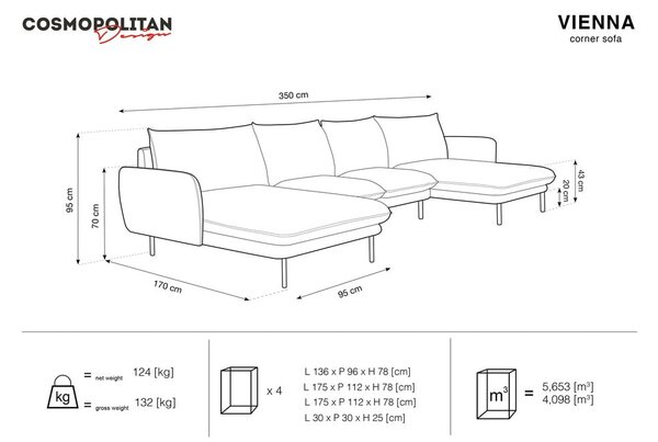 Jasnoszara sofa w kształcie litery U Cosmopolitan Design Vienna
