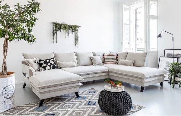 Jasnobeżowa rozkładana sofa w kształcie litery "U" Miuform Charming Charlie, prawostronna