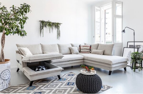 Jasnobeżowa rozkładana sofa w kształcie litery "U" Miuform Charming Charlie, prawostronna