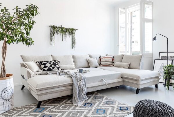Jasnobeżowa rozkładana sofa w kształcie litery "U" Miuform Charming Charlie, prawostronna