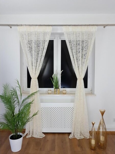 Firana gotowa z markizety 135x250 cm - haft 3D, taÅma marszczÄ ca, tasiemka do kokona, kremowa