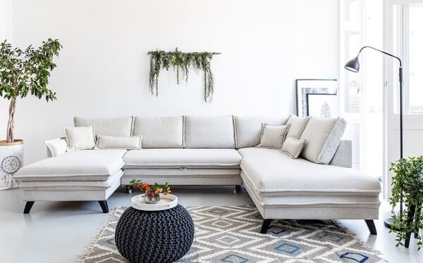 Jasnobeżowa rozkładana sofa w kształcie litery "U" Miuform Charming Charlie, prawostronna