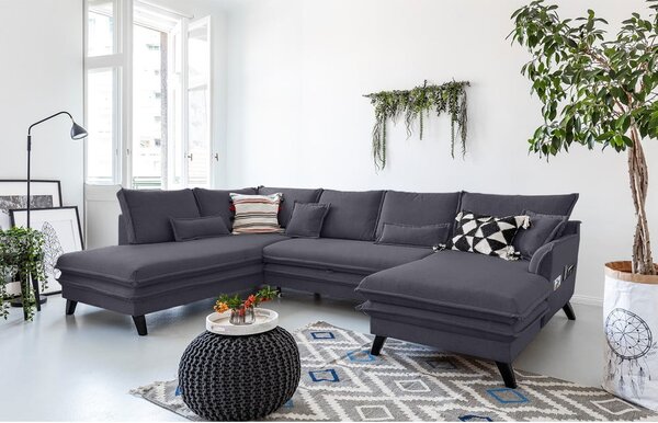 Antracytowa rozkładana sofa w kształcie litery "U" Miuform Charming Charlie, lewostronna