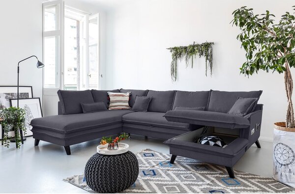 Antracytowa rozkładana sofa w kształcie litery "U" Miuform Charming Charlie, lewostronna