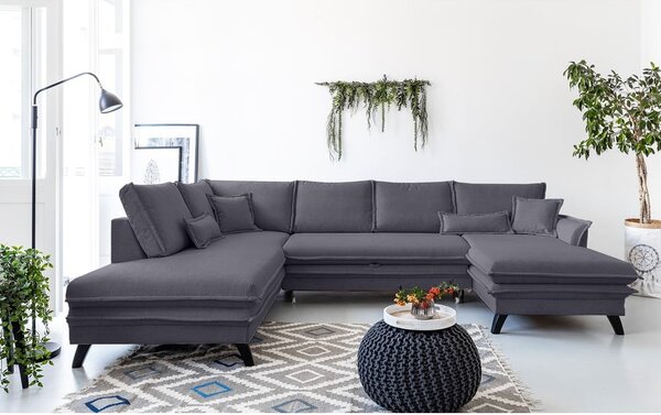 Antracytowa rozkładana sofa w kształcie litery "U" Miuform Charming Charlie, lewostronna