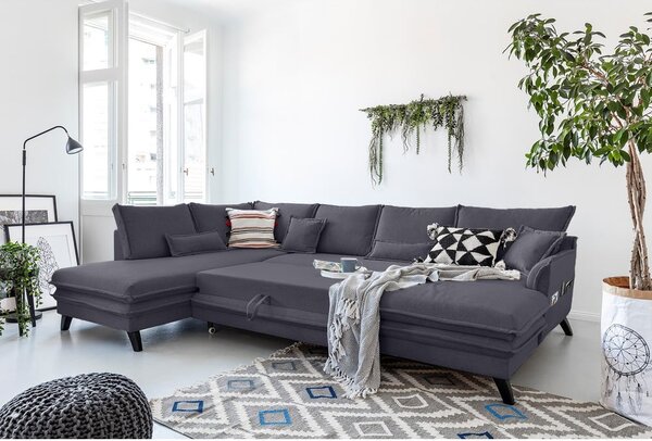 Antracytowa rozkładana sofa w kształcie litery "U" Miuform Charming Charlie, lewostronna