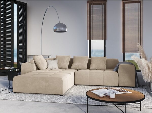 Beżowy aksamitny podnóżek Rome Velvet – Cosmopolitan Design