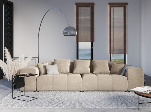 Beżowy aksamitny podnóżek Rome Velvet – Cosmopolitan Design