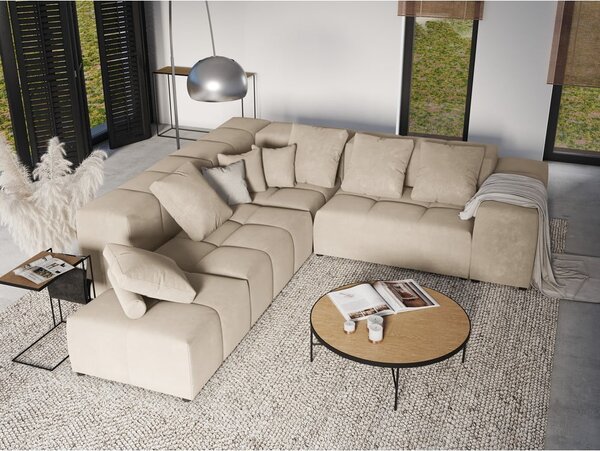 Beżowy aksamitny podnóżek Rome Velvet – Cosmopolitan Design