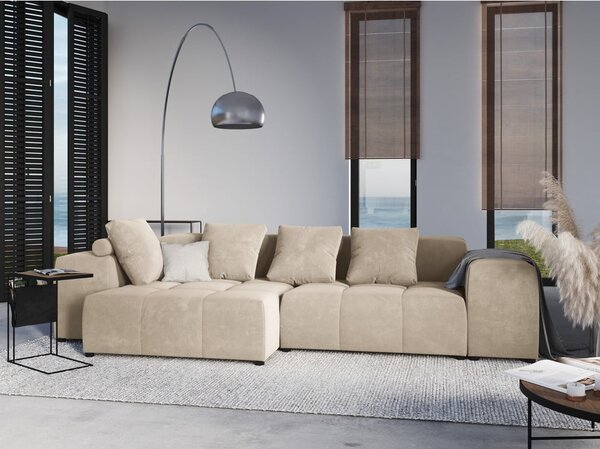 Beżowy aksamitny podnóżek Rome Velvet – Cosmopolitan Design