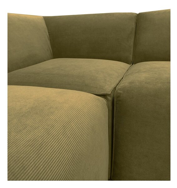 Zielona sztruksowa sofa modułowa w kształcie litery "U" Scandic Sting, prawostronna