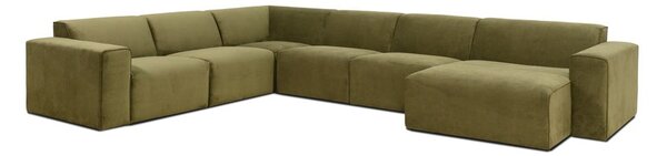 Zielona sztruksowa sofa modułowa w kształcie litery "U" Scandic Sting, prawostronna