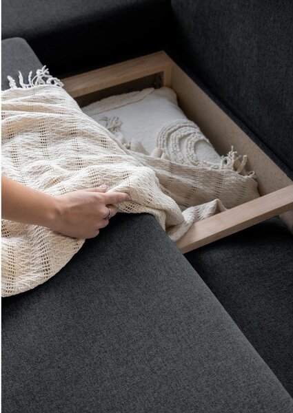Ciemnoszara rozkładana sofa w kształcie litery "U" Miuform Scandic Lagom, lewostronna