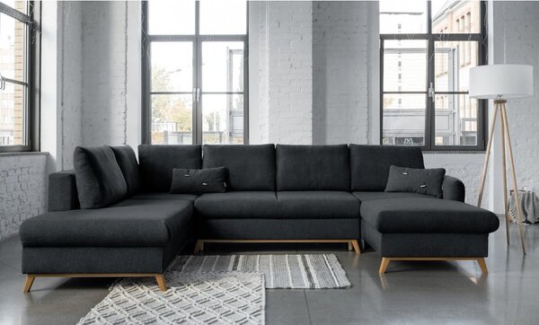 Ciemnoszara rozkładana sofa w kształcie litery "U" Miuform Scandic Lagom, lewostronna
