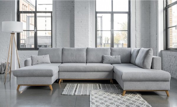 Jasnoszara rozkładana sofa w kształcie litery "U" Miuform Scandic Lagom, prawostronna
