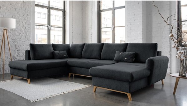 Ciemnoszara rozkładana sofa w kształcie litery "U" Miuform Scandic Lagom, lewostronna