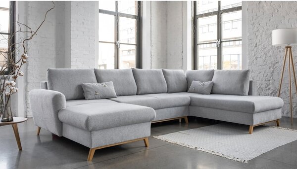 Jasnoszara rozkładana sofa w kształcie litery "U" Miuform Scandic Lagom, prawostronna