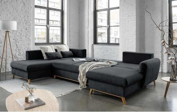Ciemnoszara rozkładana sofa w kształcie litery "U" Miuform Scandic Lagom, lewostronna
