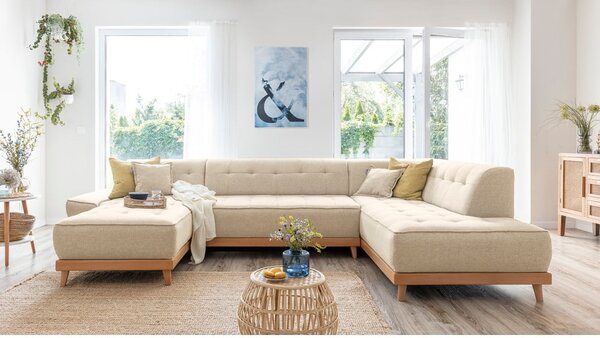 Beżowa rozkładana sofa w kształcie litery "U" Miuform Dazzling Daisy, prawostronna