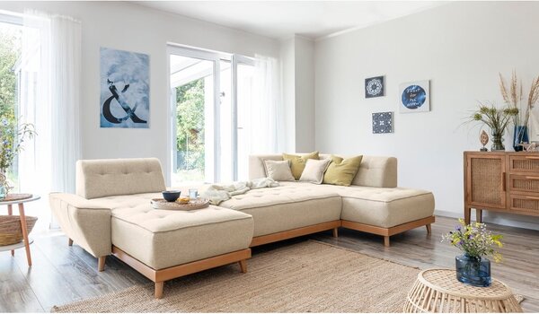 Beżowa rozkładana sofa w kształcie litery "U" Miuform Dazzling Daisy, prawostronna