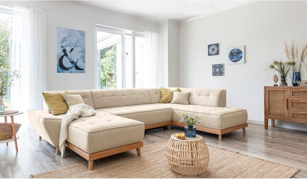 Beżowa rozkładana sofa w kształcie litery "U" Miuform Dazzling Daisy, prawostronna