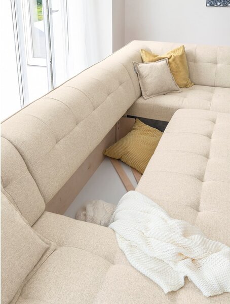 Beżowa rozkładana sofa w kształcie litery "U" Miuform Dazzling Daisy, prawostronna