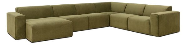 Zielona sztruksowa sofa modułowa w kształcie litery "U" Scandic Sting, lewostronna