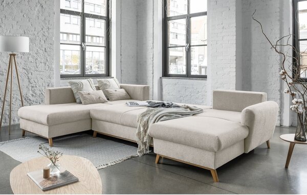 Beżowa rozkładana sofa w kształcie litery "U" Miuform Scandic Lagom, lewostronna