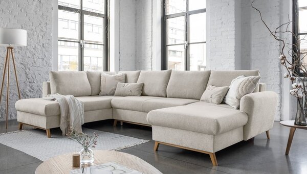 Beżowa rozkładana sofa w kształcie litery "U" Miuform Scandic Lagom, lewostronna