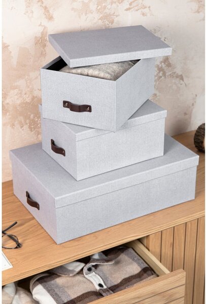 Jasnoszare kartonowe pojemniki z pokrywką zestaw 3 szt. 31x47x15 cm Inge – Bigso Box of Sweden