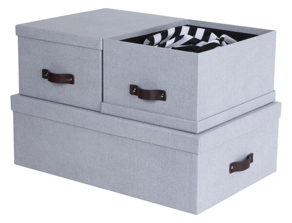 Jasnoszare kartonowe pojemniki z pokrywką zestaw 3 szt. 31x47x15 cm Inge – Bigso Box of Sweden