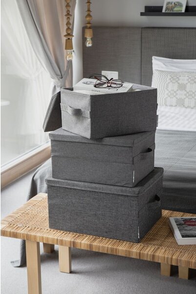 Szary tekstylny pojemnik z pokrywką 35x26x19 cm Soft Storage – Bigso