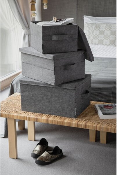 Szary tekstylny pojemnik z pokrywką 35x26x19 cm Soft Storage – Bigso