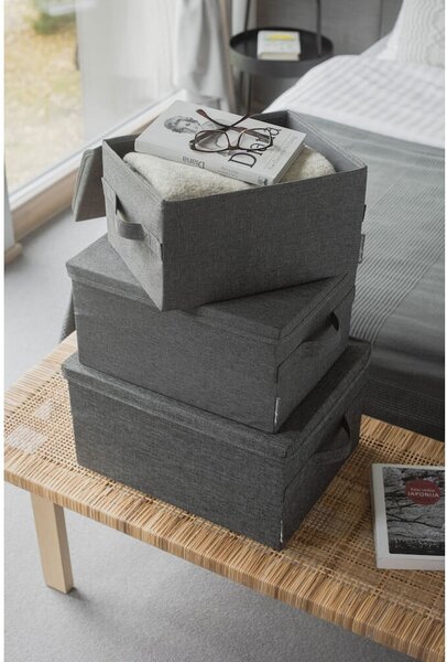 Szary tekstylny pojemnik z pokrywką 35x26x19 cm Soft Storage – Bigso