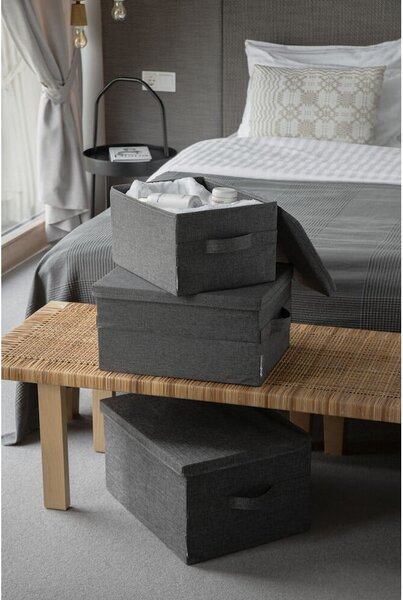 Szary tekstylny pojemnik z pokrywką 35x26x19 cm Soft Storage – Bigso