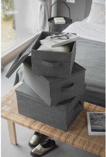 Szary tekstylny pojemnik z pokrywką 35x26x19 cm Soft Storage – Bigso