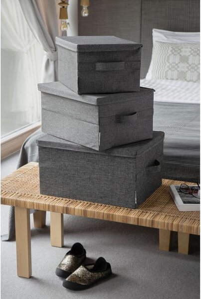 Szary tekstylny pojemnik z pokrywką 35x26x19 cm Soft Storage – Bigso