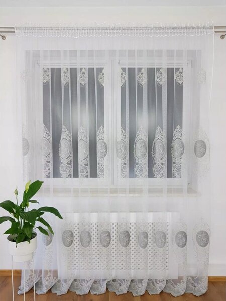 Firana z haftem i welurem-szary 400x250 cm