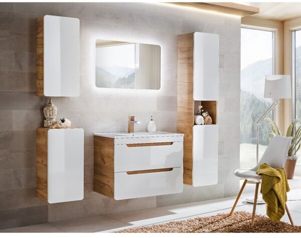 Szafka pod umywalkę ARUBA 821 80 cm biała/dąb