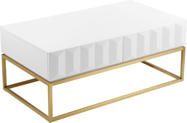 Biały stolik ze złota ramą w stylu glamour, z szufladami